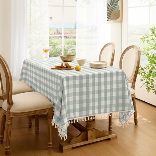 Softalker Gingham Square Tablecloth with Tassel, Aqua, 55" x 55"