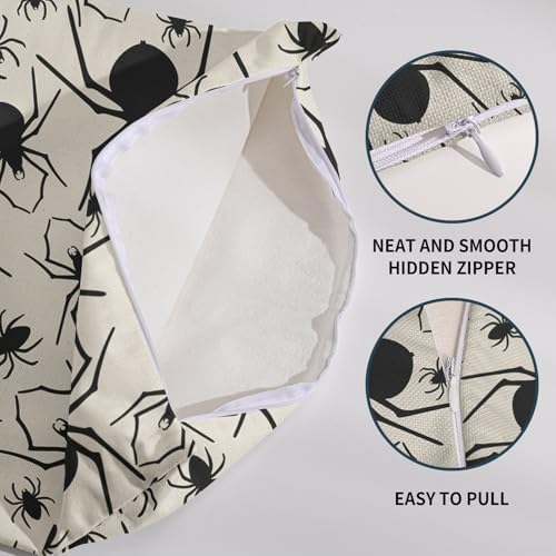 Cream Halloween Pillow Covers 20x20 Set of 2 Black Spider Print Outdoor Decorative Throw Pillows Holiday Scary Themed Farmhouse Pillowcases Linen Cushion Case Decor for Home Sofa Couch Bed