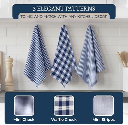LANE LINEN Flour Sack Towels & Kitchen Towel Set 20 Pc - Premium Cotton Tea Towels for Bread Baking, Super Absorbent Dish Cloths for Washing Dishes, Multipurpose Kitchen Rags & Oven Mitt Set - Indigo