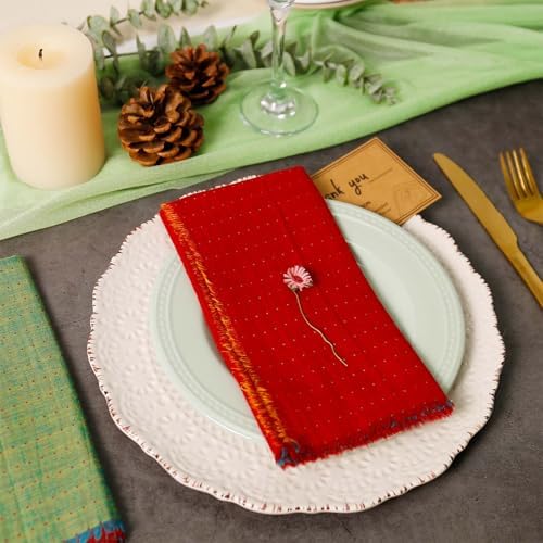 Christmas Cloth Napkin Double-Layer Set of 10, 100% Cotton Red & Green AB Surface Reusable Napkins for Christmas, Weddings, Banquet, Festival Event, Home Decor(Red-Green)
