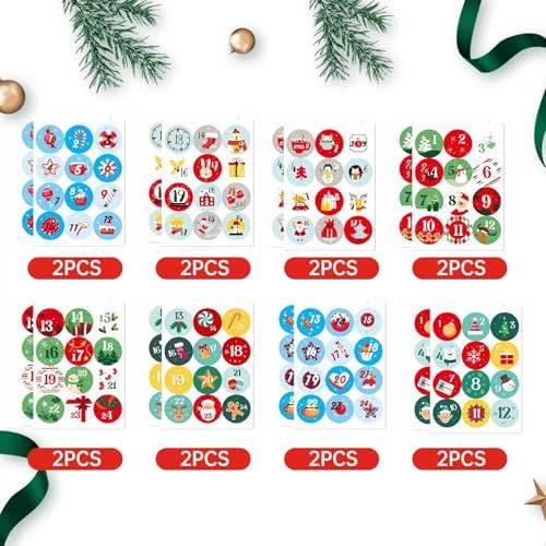16 Sheets Christmas Advent Calendar Stickers - Number Stickers 1-25 with Christmas Theme,Christmas Countdown Stickers Christmas Stickers for Gifts Sealing Envelopes Crafts Christmas Decorations