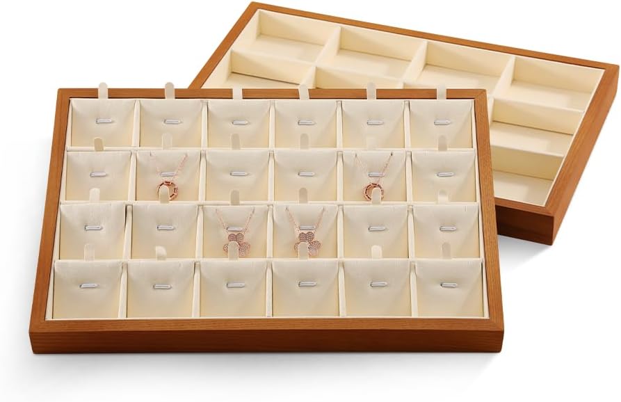 24 Grids Jewelry Display Tray Stackable / Old Lace / Necklace Tray2-w 9.45" x H 1.18"x L 13.78