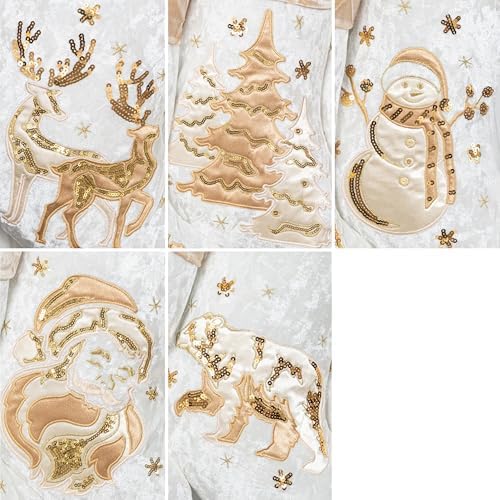 LUBOT New Christmas Stockings Set of 5 Embroidered 20" Xmas Family Traditional Fireplace Hanging Gold Sequin Decor Velvet Satin Fabric Gifts for Christmas Holiday