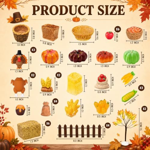 Warmtree Fall Resin Figures, 44 Pcs Thanksgiving Miniatures
