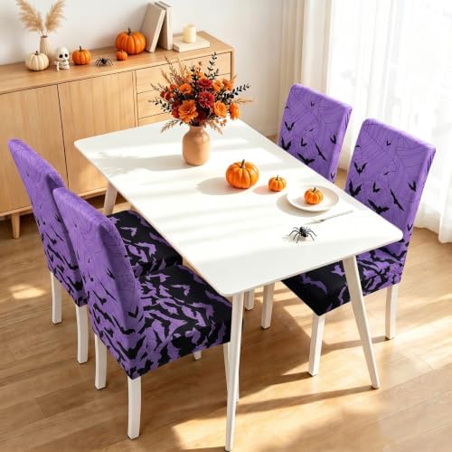 Halloween Bats Chair Covers Set of 4 for Dining Home Party Decor