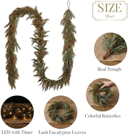 Valery Madelyn 9ft Artificial Norfolk Pine Fall Garland for Mantle