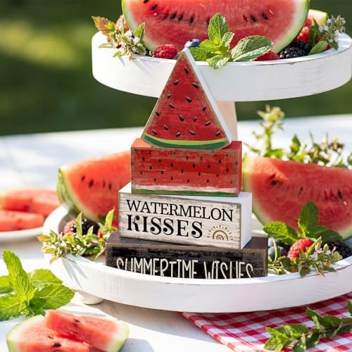 Lineshading 4 Pcs Summer Table Decor Wooden Watermelon Tiered Tray Decor