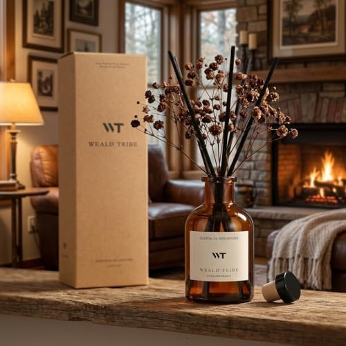 WEALD TRIBE Reed Diffuser Set for Bathroom Air Fresheners, Oil Diffuser Sticks | Vanilla Whiskey Scent 4.0 fl oz Home