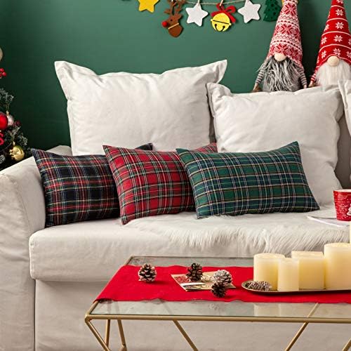 MIULEE Christmas Plaid Pillow Cover Scottish Tartan 12x24 Red