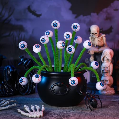 Wavwavw 12 Pcs Halloween Eyeball Picks 10 Inch Floral Pick,Green