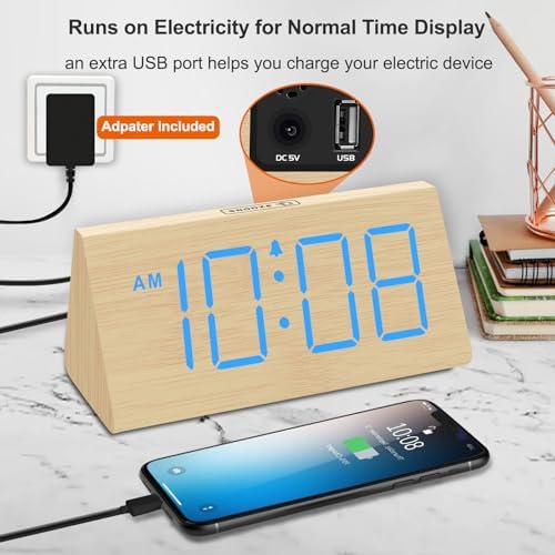 DreamSky Wooden Digital Alarm Clock for Bedroom with RGB Large Numbers