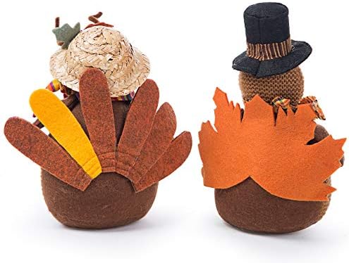 Ogrmar 2 Pack Stuffed Turkey Couple Doll Thanksgiving Table Decoration