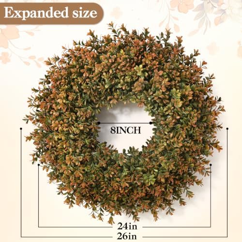 Waipfaru 26'' Fall Boxwood Wreath for Front Door Decor, Orange