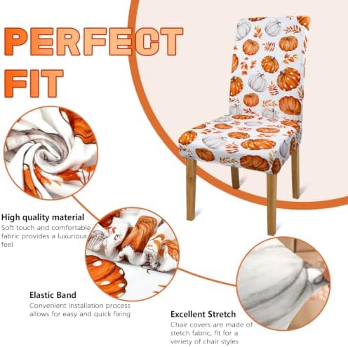 Fall Pumpkin Chair Covers Set of 4 for Dining Home Party Decor