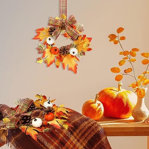 Syhood 2 Pcs 9 Inch Small Fall Wreath for Cabinet Mini Fall Wreath