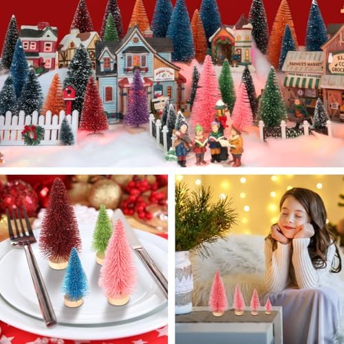 Leyndo 24 Pcs Colorful Sisal Bottle Brush Trees Mini Christmas Tree