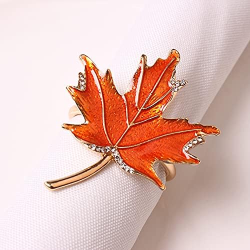 6 Pcs Maple Leaves Napkin Ring, Fall Metal Napkin Ring Holder Maple Leaves Serviette Buckle Holder Autumn Leaf Napkin Buckle for Harvest Season Thanksgiving Fall Decoration (Orange- 6pcs)