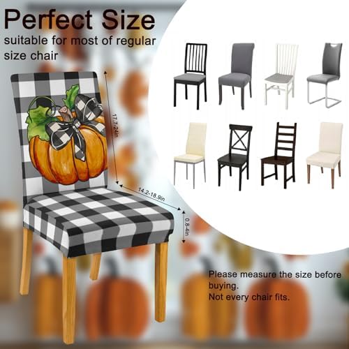 6 Pcs Fall Chair Covers for Dining Room, Thanksgiving Stretch Removable Dining Chair Cover Set of 6, Autumn Pumpkin Truck Chair Slipcovers Seat Protector for Fall Restaurant Decor