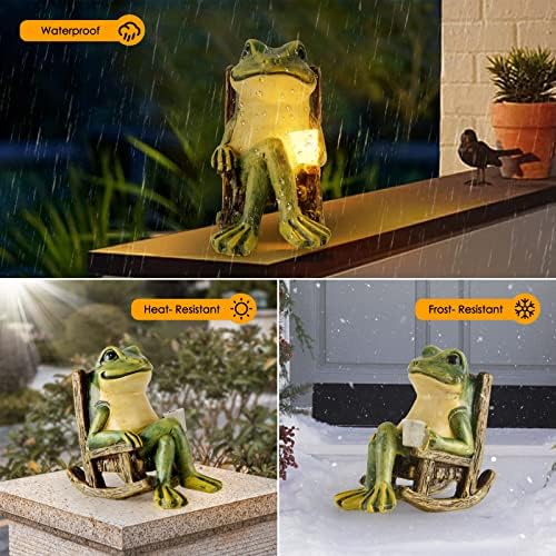 FOXMIS Miniature Frog Garden Statue Mom Dad Gifts Home Decorations Fairy Garden Accessories Outdoor Lights Solar Garden