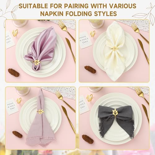 Gold Napkin Rings Set of 12, Solid Zinc Alloy Leaf Table Decor