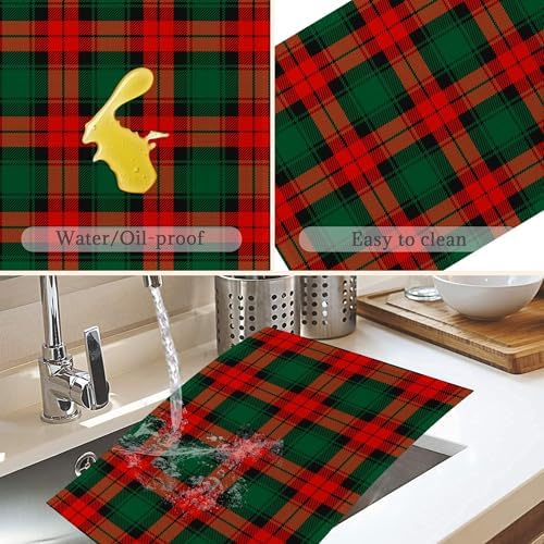 Christmas Plaid Placemats Set of 6,Washable Heat Resistant 12×18 Inch Linen Table Mats Green Red Place Mats for Party Outdoor Dining Décor