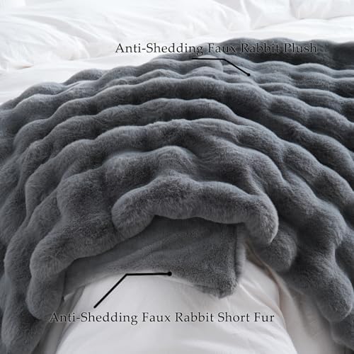 BENVWE Faux Fur Throw Blanket for Couch – Cozy Fuzzy Soft Plush Fluffy Thick Luxury Minky Bubble Blanket for Living
