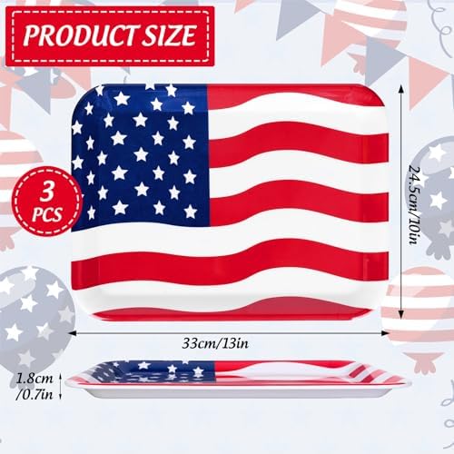 JarThenaAMCS 3Pcs Patriotic Serving Trays 250th Anniversary USA Flag Melamine Platter 13 x 10 Inch Red Blue White 4th of July Serving Dishes for Independence Day Veterans Day Party Decor