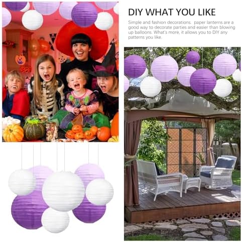 18Pcs Purple Light Purple White Paper Lanterns for Parties, 6” 8” 10” 12” Chinese Asian Hanging Round Paper Lanterns for Birthday Wedding Halloween Christmas Home Decor Party Decor