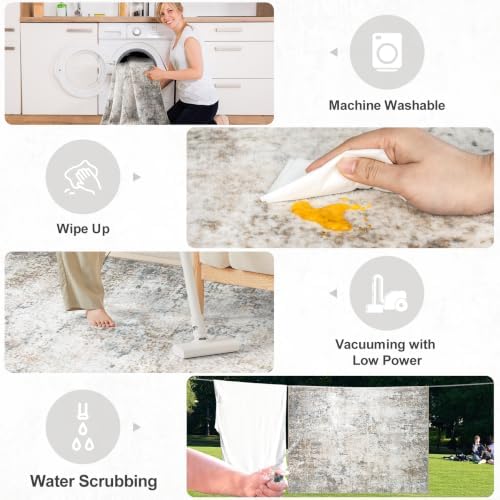 PLHXFR 8x10 Area Rug Living Room: Abstract Washable Carpet Brown Grey