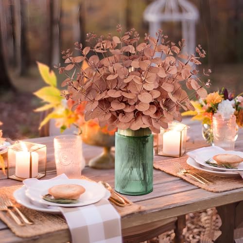 Yen Jean 10PCS Fall Amber Artificial Flowers Decorations for Home, Thanksgiving Fake Plants Autumn Decor Indoor Outdoor Harvest Party Supplies