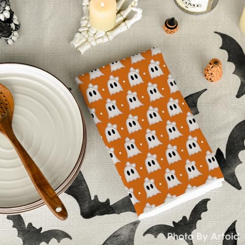 Artoid Mode Orange Ghost Halloween Kitchen Towels Set of 4 18x26 Inch