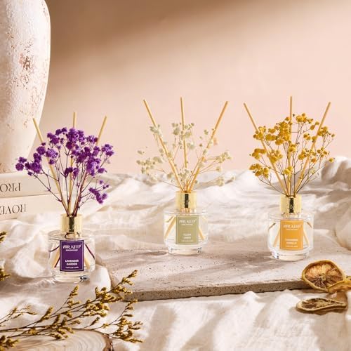 Airkeep Reed Diffuser Set of 3,Clean Linen Cashmere Vanilla Lavender Garden Oil Reed Diffusers for Bedroom Living Room