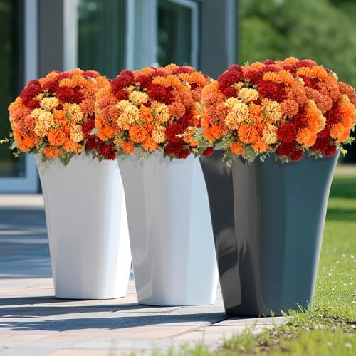 XunYee 12 Pcs Fall Artificial Flowers for Outdoor Faux Mums,Burnt Orange
