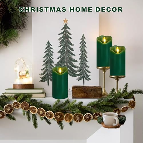 Green Flameless Candles Set of 2, Christmas Candles with Remote & Timer
