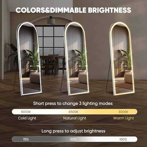 21"x64" Arched LED Full Length Mirror with Stand, Full Body Mirror