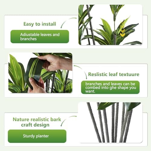 4ft Dracaena Artificial Plant - Large Tropical Indoor Fake Tree with Lifelike Leaves - Tall Faux Floor Plant in Pot for