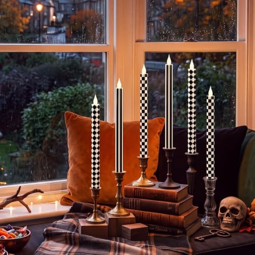 Honoson 6 Pcs Halloween Flameless Taper Candles 10.6 Inch Table Home Decor