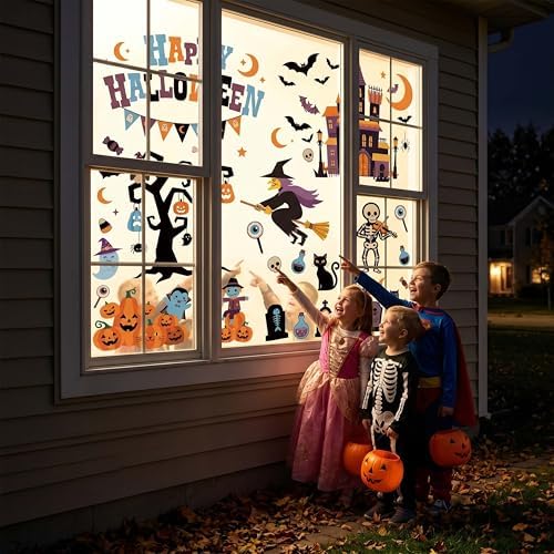 Halloween Window Clings Decorations Indoor, Reusable Static Stickers Decals for Glass Door Home Kids Party Decor