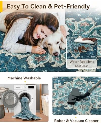 RELEANY Washable Area Rug, Large 10'x14', Teal