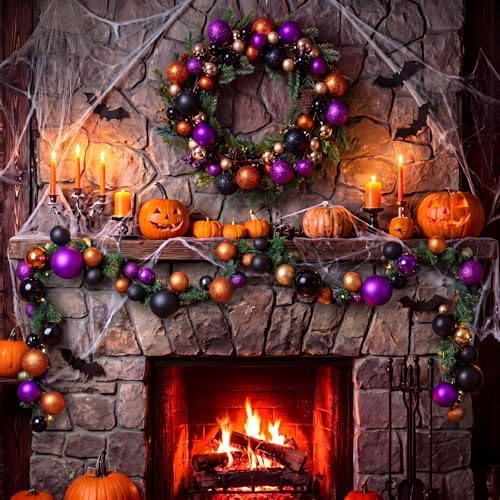 Pinkunn 6 ft Halloween Garland for Mantel Artificial Ball Halloween Decor