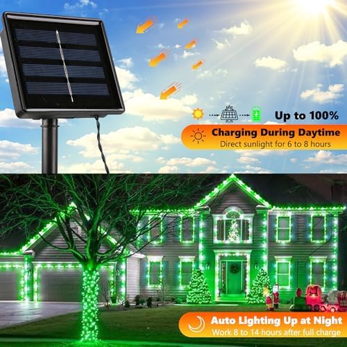 Joomer Solar Christmas Lights Outdoor,2PACK Total 144FT 400LED, Green