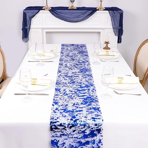 Royal Blue Table Runner, Glitter Metallic Foil Mesh Roll 49 Feet