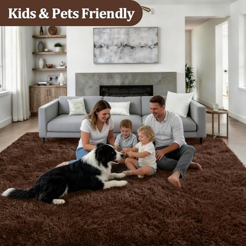 Area Rug Living Room Bedroom: 6x9 Fluffy Plush Shag Carpet Brown