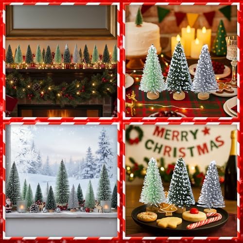 Sumind 48 Pcs 1.78 Inch Mini Bottle Brush Christmas Trees Green Silver