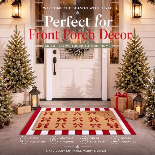 Tinideya 2 Pcs Christmas Layered Doormat Set, Red Bows