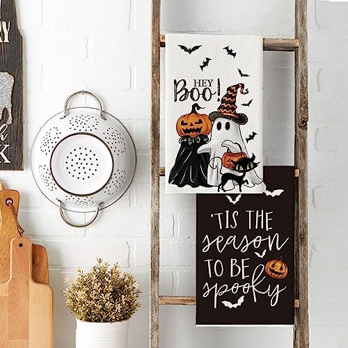 Artoid Mode Ghost Cat Halloween Kitchen Towels Set of 2 18x26 Inch