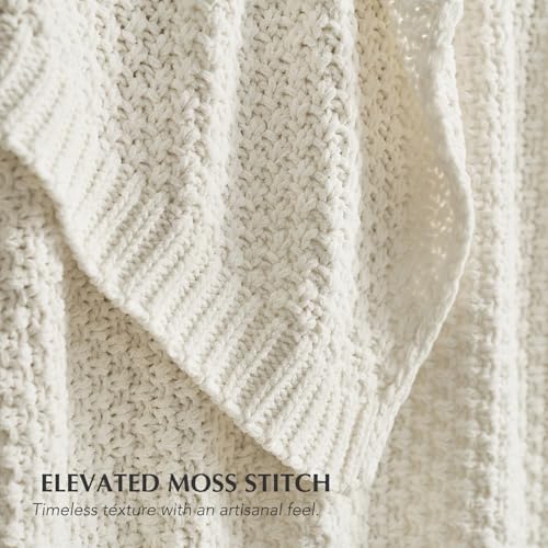 EVERGRACEHOME Chunky Chenille Knit Throw Blanket, 50 x 60, Bright White