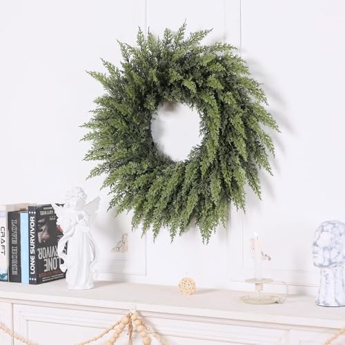 24" Lifelike Touch Artificial Cedar Wreath for Front Door Christmas Decor