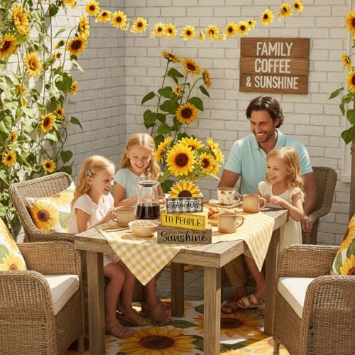 Lineshading 4 Pcs Sunflower Wooden Block Signs Farmhouse Tabletop Decor