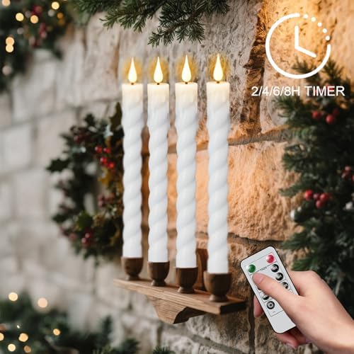 White Flameless Taper Candles Battery Operated with Remote Timer